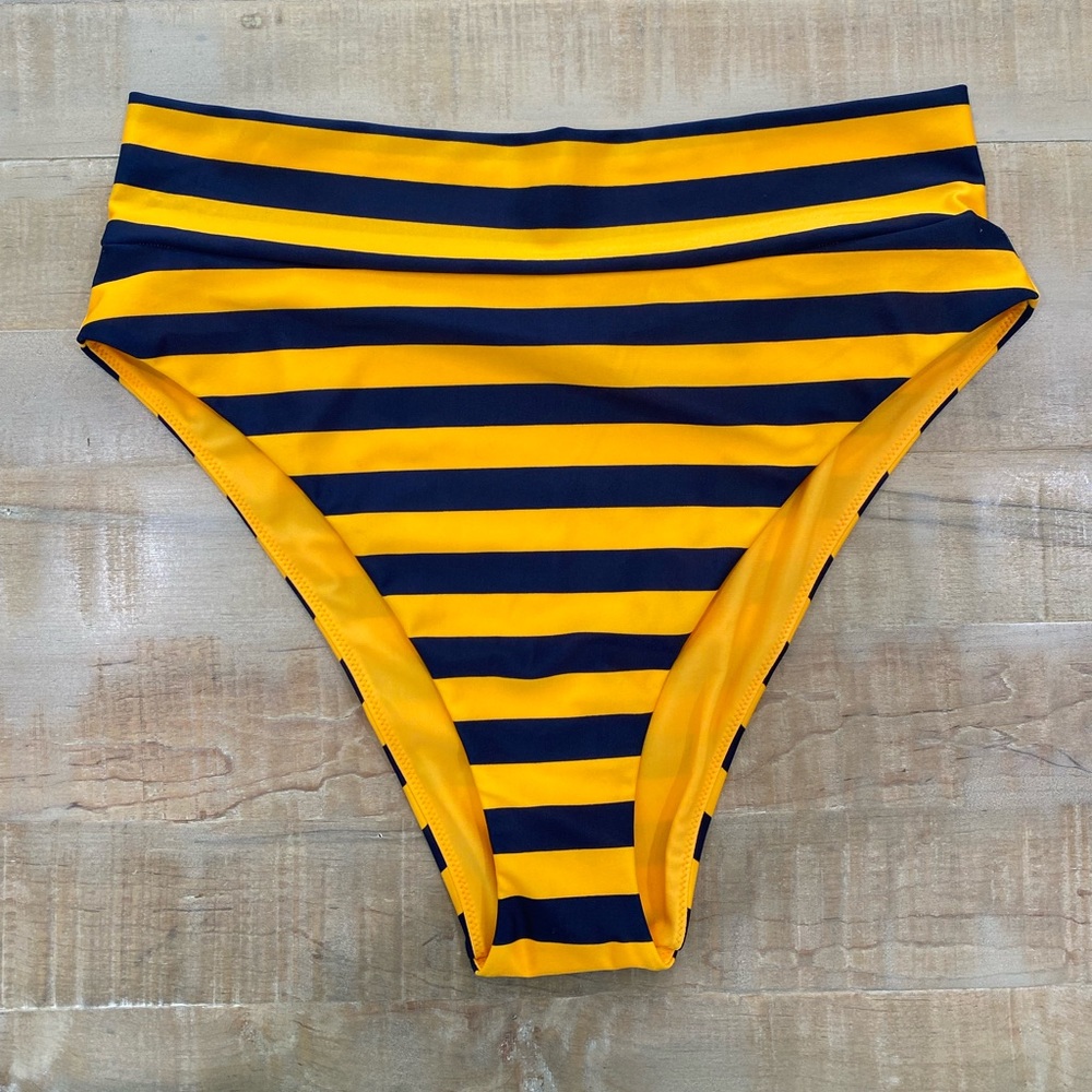Aerie High cut cheeky bright become orange blue striped bikini swim bottom